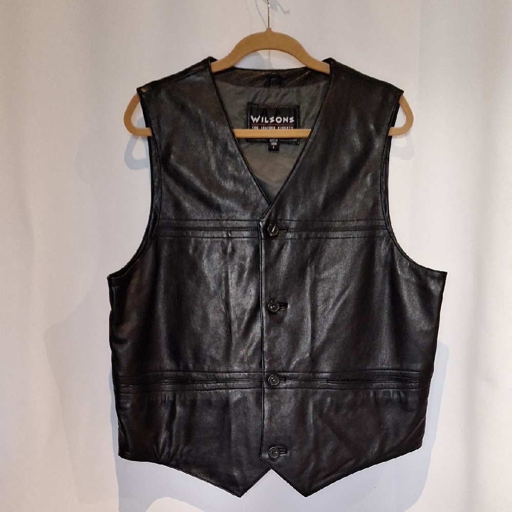 Wilson Biker Black Leather Vest for Men Size L